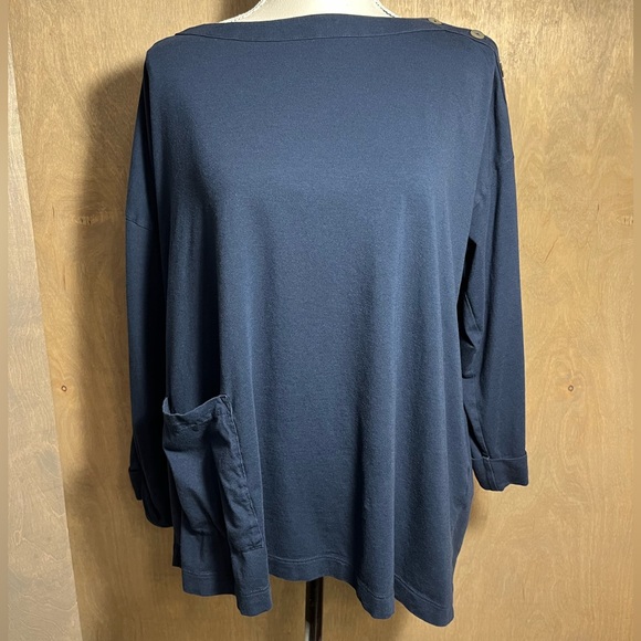 J Jill Navy Knit Top with Pocket, Button Details L - Picture 7 of 7